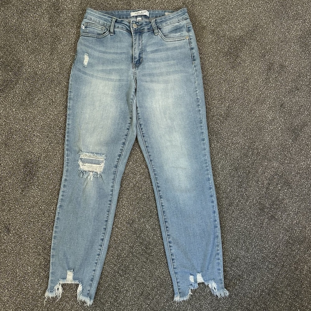 Judy Blue JB88389 Jeans Womens 5/27 Boyfriend Distressed Frayed Hem Light Wash